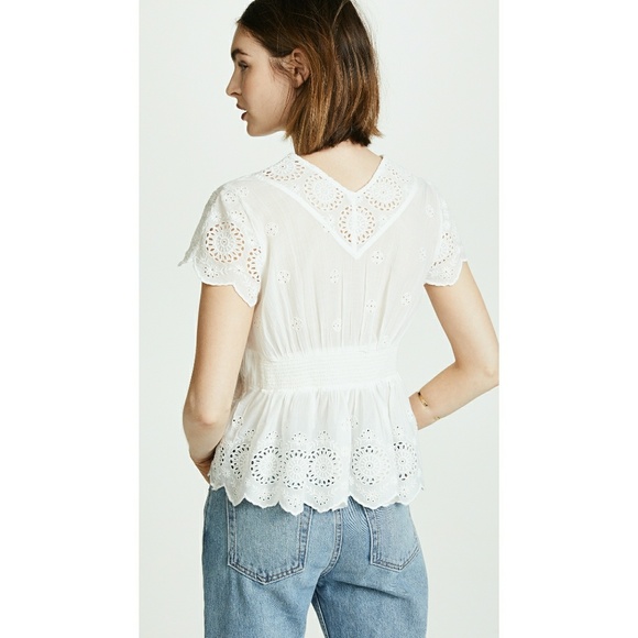 New! FREE PEOPLE Cutout Eyelet Peplum Top Ivory - Picture 5 of 8